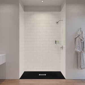 60 in. L x 32 in. W x 1.125 in. H Solid Composite Stone Shower Pan Base with Center Drain in Black Onyx Slate