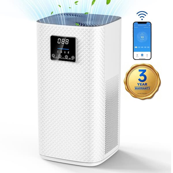3,500 sq. ft. H13 True HEPA Room Air Purifier-Wi-fi Control, Variable Speed-Auto Mode, Negative Ion, 20 dB Quiet (White)