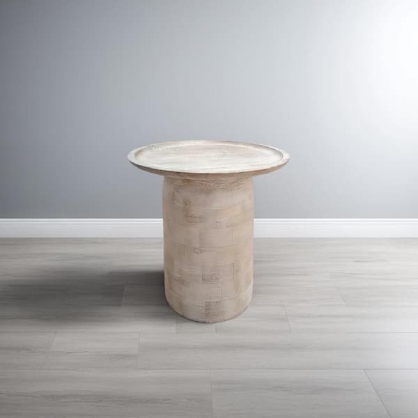 Joana 17 in. Distressed White Round Top Mango Wood Side End Table