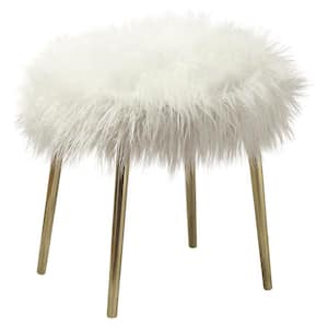Prezlie White and Gold Upholstered Ottoman