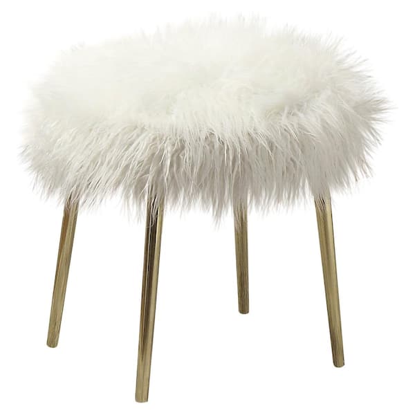 Furniture of America Prezlie White and Gold Upholstered Ottoman