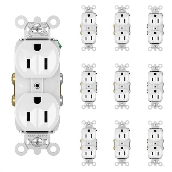 Pass and Seymour 15 Amp 125-Volt Commercial Grade Backwire Duplex Outlet, White (10-Pack)