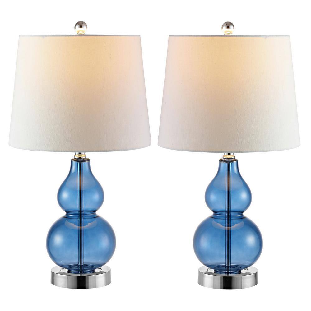 Dynamic Blue and Chrome Gourd Glass Table Lamp Set