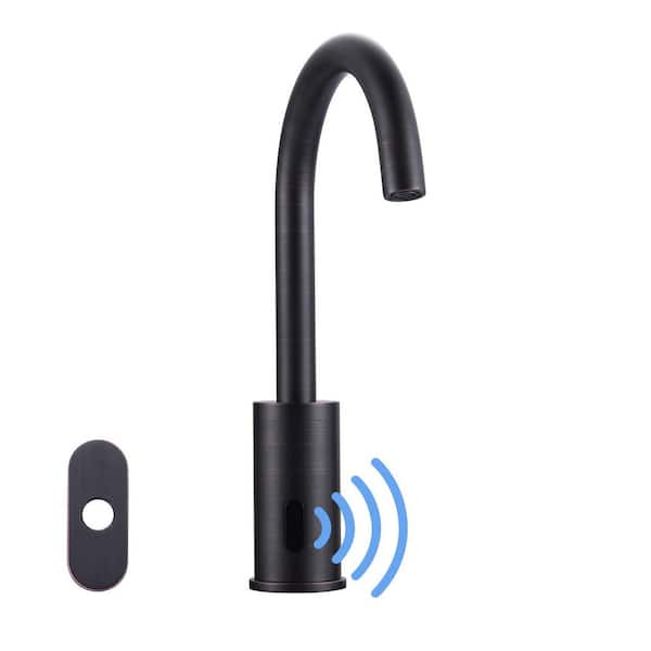 IVIGA DC Powered Commercial Sensor Touchless Single Hole High-Arc Bathroom Faucet with Deck Plate in Oil Rubbed Bronze