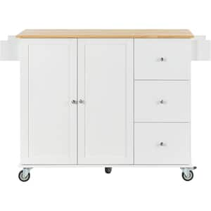 Funkol White Kitchen Island Kitchen Cart With Storage Cabinet And 