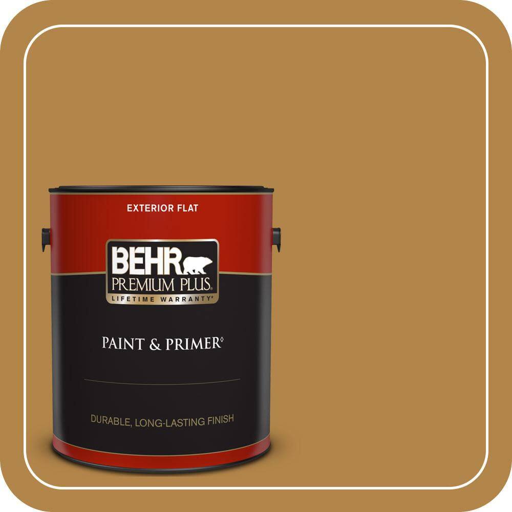 BEHR PREMIUM PLUS 1 gal. #MQ4-9 Rice Curry Flat Exterior Paint & Primer ...