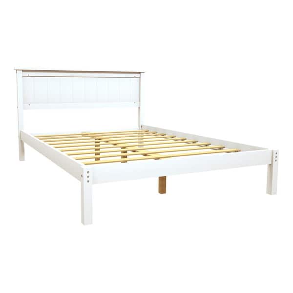 LHY Morden White Wooden Frame Queen Size with Headboard, Platform Bed with Strong Support