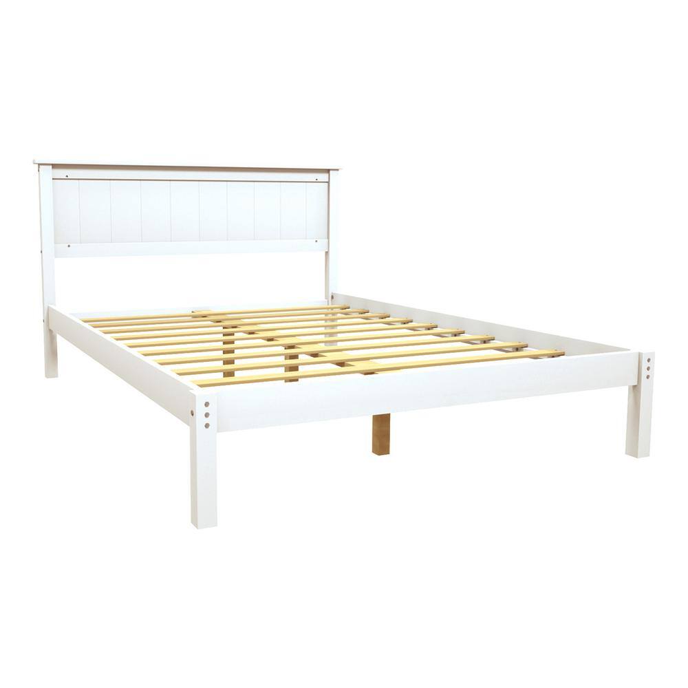 HWT Morden White Wooden Frame Queen Size with Headboard, Platform Bed ...