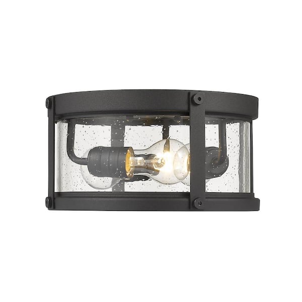 Unbranded 3-Light Black Outdoor Flush Mount with Clear Seedy Glass Shade