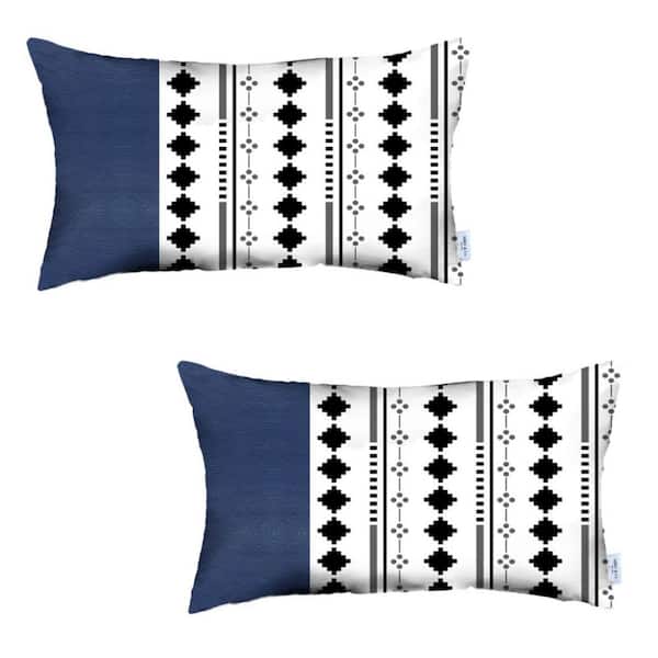 HomeRoots Jordan Navy Blue Abstract 12 in. x 20 in. Throw Pillow Cover Set of 2