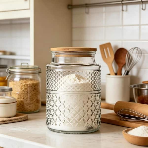 60 oz. Clear Glass Decorative Storage Jar with Bamboo Lid and Airtight Seal for Kitchen