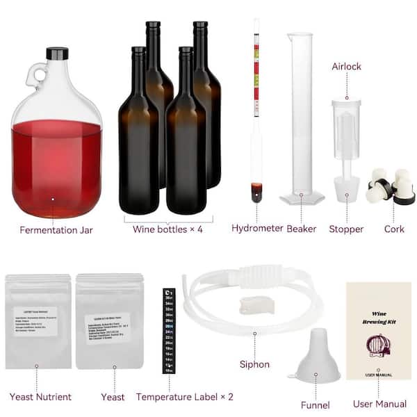 1 Gallon Glass Home Brewing and Wine Making Kit for Beginner, Making Wine, Home Brewing and Grape Juice Brewing (1-Pack)