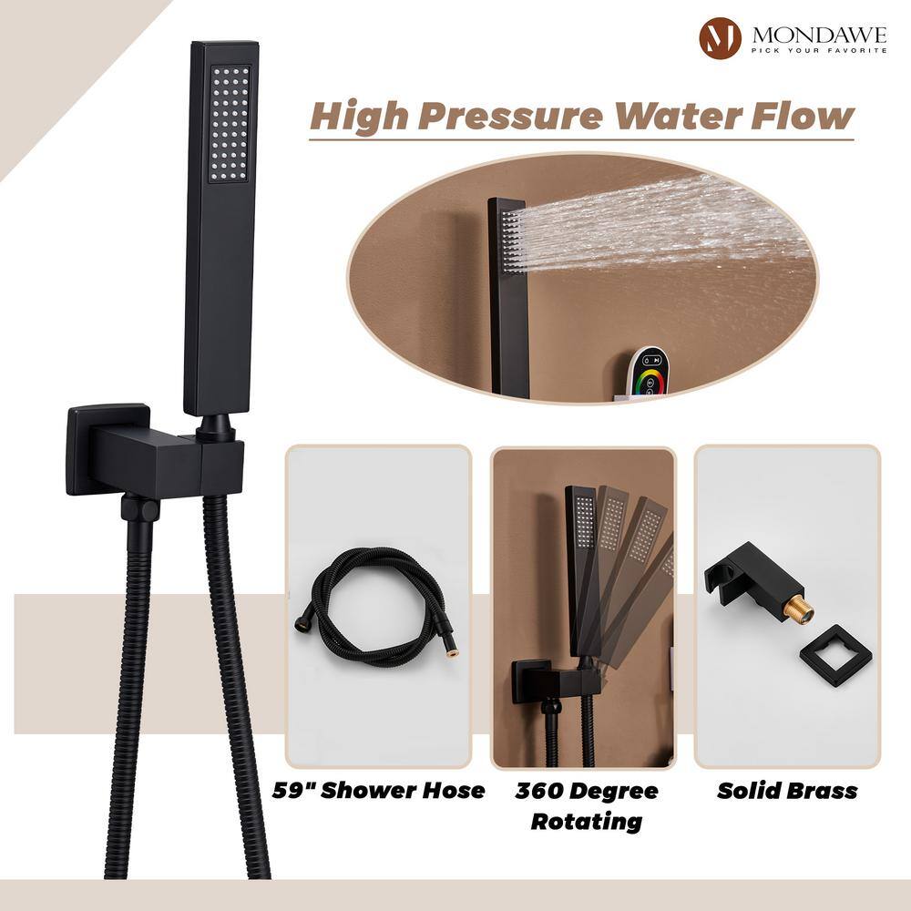 Matte Black Stainless Steel Dual Rain Shower System with Bluetooth Speaker