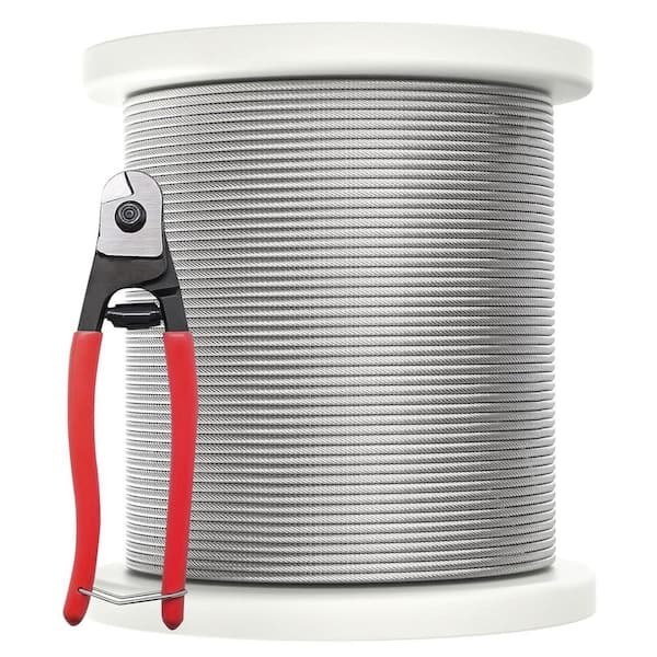 Afoxsos Stainless Steel Silver Cable with Cutter T316 Marine Grade 7 x 7 Strand 400 ft. 1850 lbs. Breaking Strength (1-Pack)