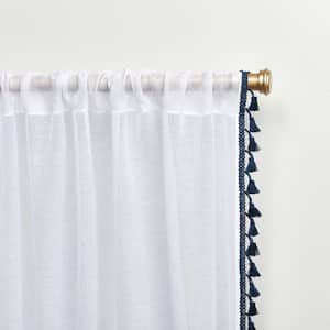 Tassels Black Solid Sheer Rod Pocket Curtain, 54 in. W x 84 in. L (Set of 2)