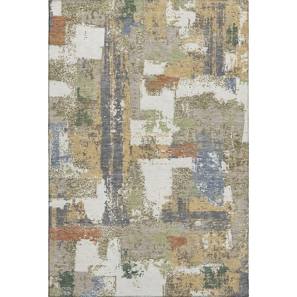 Mayfield Premium Machine Washable Abstract AMF2212 Ivory 9 ft. x 12 ft. Area Rug