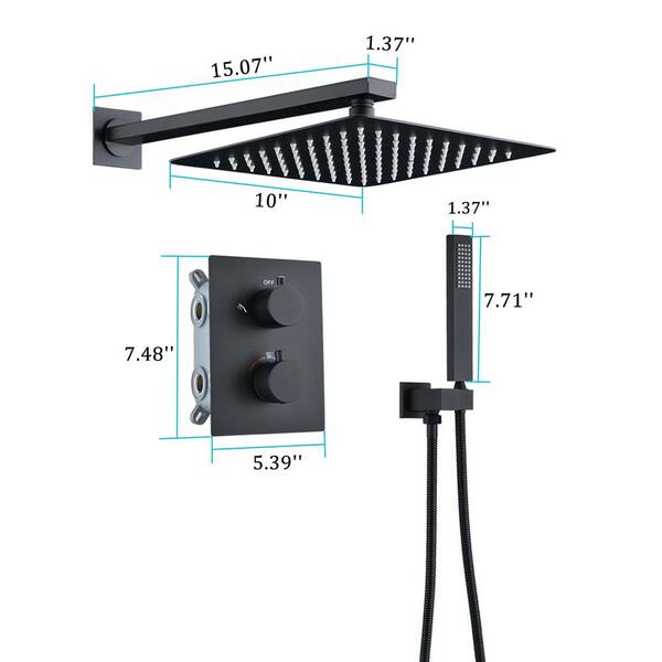 Maincraft 1-Spray 10 in. 1.8 GPM Wall Mount Dual Shower Heads Type with  Handheld Shower Thermostatic Shower System in Matte Black W12-SS1704 - The  Home Depot