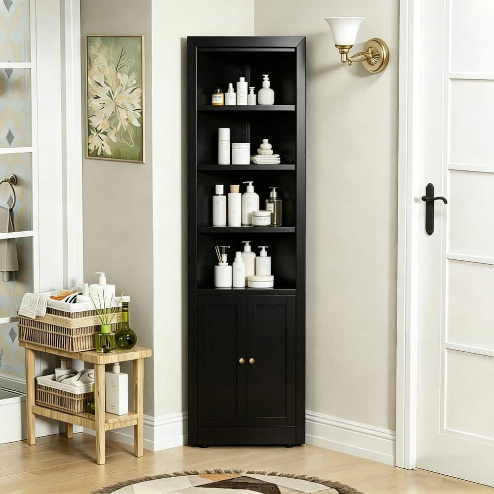 71 Inch Tall Black Corner Metal Cabinet, 5-Tier Freestanding Storage Cabinet with 2 Adjustable Doors price history on PriceWatchPro