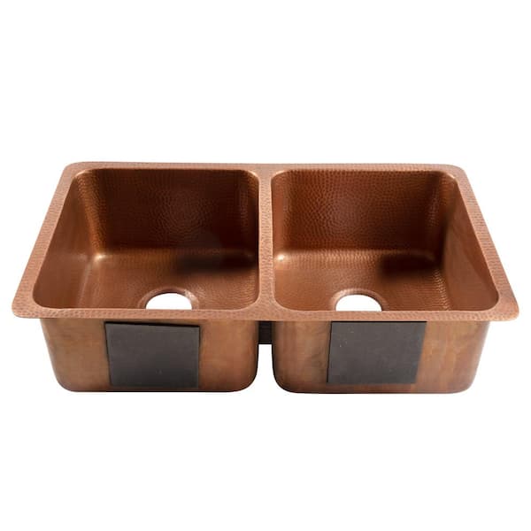 Rivera 32 in. Undermount Double Bowl 16 Gauge Antique Copper Kitchen Sink