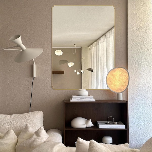 30 in. W x 40. 2 in. H Rectangular Aluminum Frame Square Gold Wall Mirror
