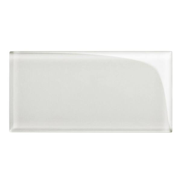 Giorbello 3 in. x 6 in. x 8 mm Light Gray Glass Subway Tile Sample ...