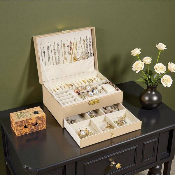 Jewelry Box Rectangular Large PU Leather Jewelry Organizer Storage