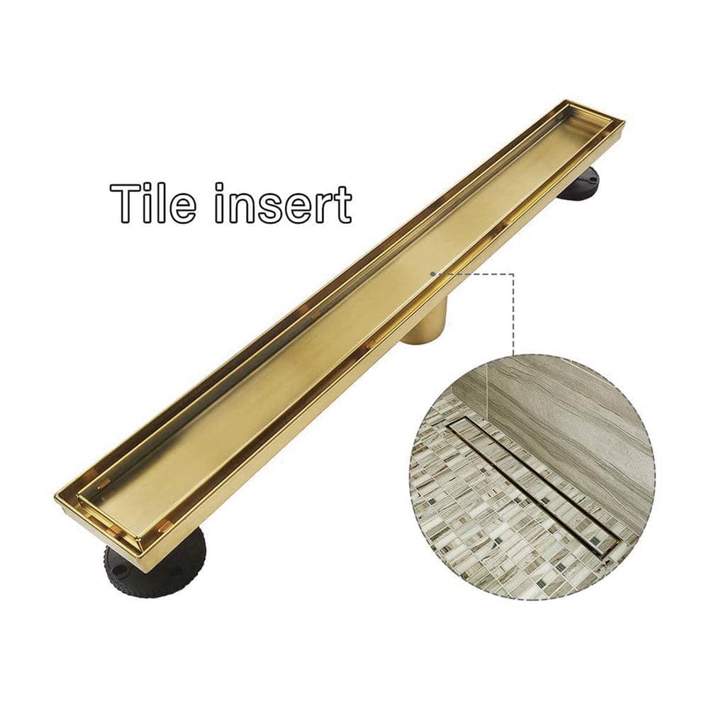 36-Inch Gold Stainless Steel Linear Shower Drain with Tile Insert