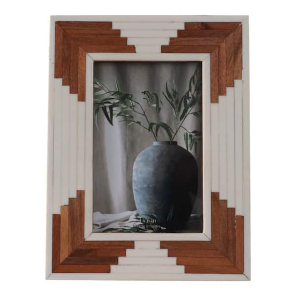 4 in. x 6 in. White Resin and Wood Cascading Picture Frame