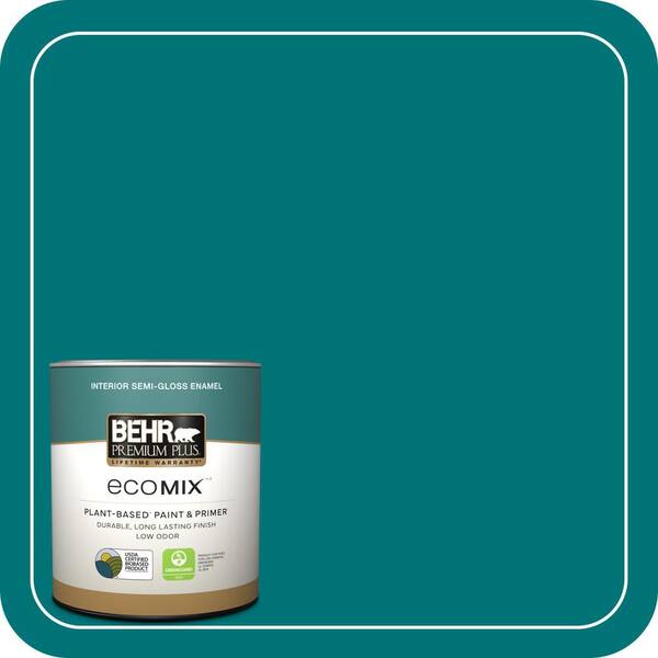 BEHR PREMIUM PLUS 1 qt. #T15-3 Essential Teal Semi-Gloss Enamel EcoMix ...