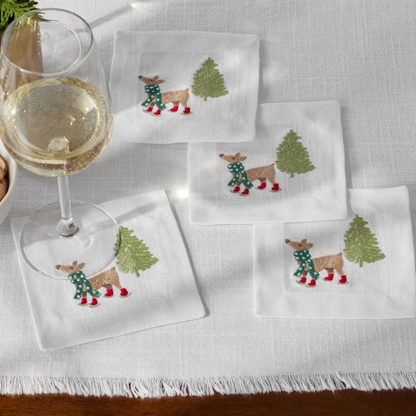Company Cotton Embroidered Novelty 5 in. W x 5 in. H Green Cotton Napkins Set of 4