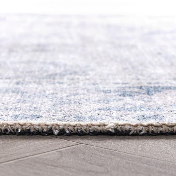 Transitional Distressed Vintage Machine Washable Blue 10 ft. x 14 ft. Area Rug