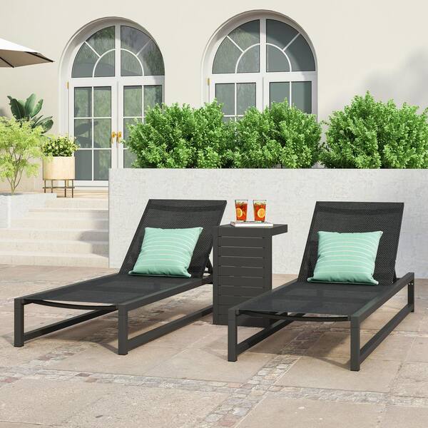 Noble House Modesta Black 3-Piece Metal Patio Conversation Seating Set