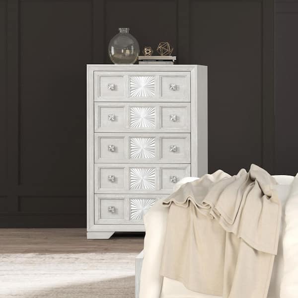 Furniture of America Artello Light Gray 5-Drawer 36 in. Chest of Drawers with Sunburst Pattern and Felt-Lined Top Drawers