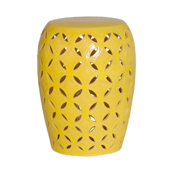 Emissary Lattice Yellow Ceramic 20 in. Garden Stool