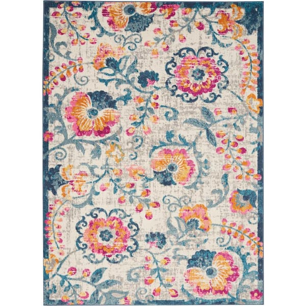 Nourison Passion Ivory 5 ft. x 7 ft. Floral Transitional Area Rug ...