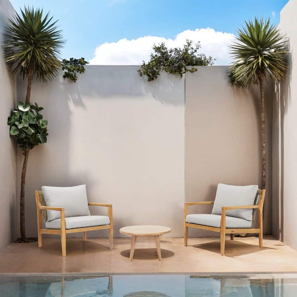 Shutter Acacia Wood Club Outdoor Chairs Set with Grey Cushions (3-Pack) price history on PriceWatchPro