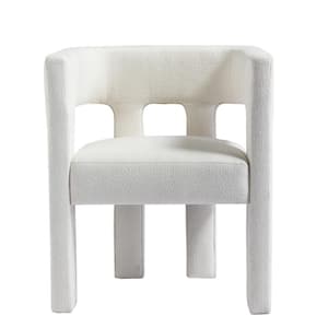 Contemporary Designed White Fabric Upholstered Accent Arm Chair Dining Chair with Low Back