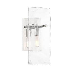 Genry 5.5 in. 1-Light Polished Nickel Bathroom Vanity Light with Clear Rippled Glass Panes
