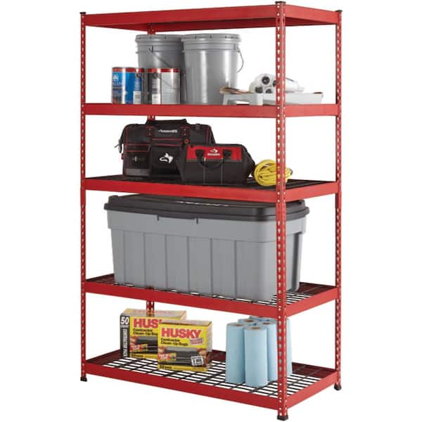 5-Tier Heavy Duty Steel Garage Storage Shelving Unit in Red (48 in. W x 78 in. H x 24 in. D)