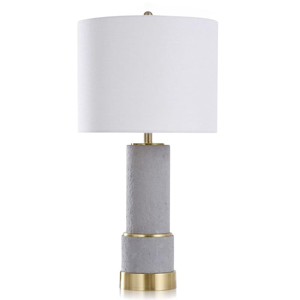 StyleCraft 32 in. Grey, Gold Metal, Concrete, Fabric Table Lamp with ...