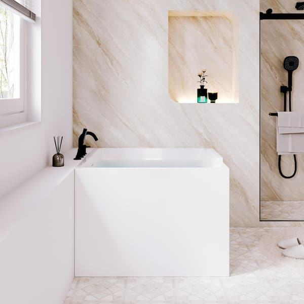39 in. x 29 in. Acrylic Freestanding Japanese Soaking Bathtub with Side Drain in Glossy white, UPC certified