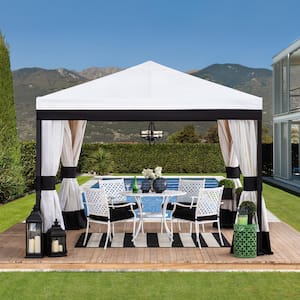 Page 10 ft. x 10 ft. Black and White Steel Gazebo with Nettings and Curtains