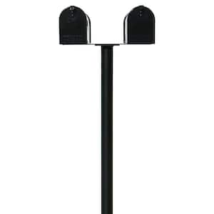 Hanford Twin Black (No Scrolls) Post System Non-Locking Mailbox with 2 E1 Mailboxes