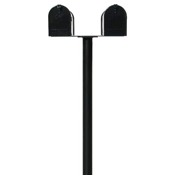 Unbranded Hanford Twin Black (No Scrolls) Post System Non-Locking Mailbox with 2 E1 Mailboxes