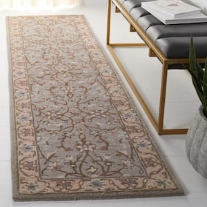 Heritage Beige/Gray 2 ft. x 12 ft. Floral Border Runner Rug