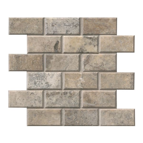 MSI Silver Travertine Beveled Subway 12in.x12 in. x 0.38 in. Honed Travertine Mesh-Mounted Mosaic Wall Tile (1 sq. ft./Each)