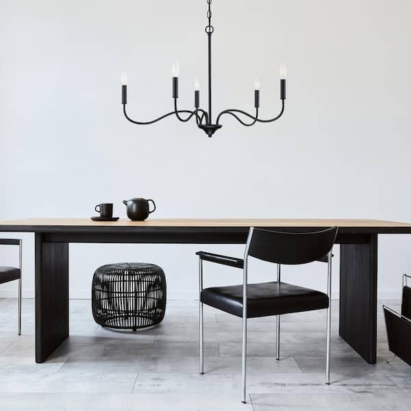 Cordelia Lighting Cordelia Lighting 5-Light Matte Black Minimalist Candle Chandelier for Dining Areas with No Bulbs Included