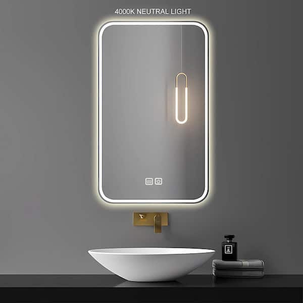 FUNKOL 24 in. W x 32 in. H Rectangular Aluminum Frame Wall-Mount Bathroom Vanity Mirror with 3-Color LED Lights