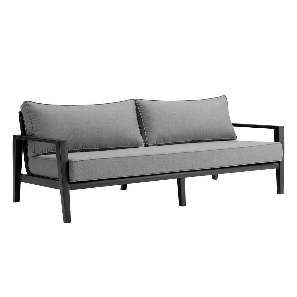 Cayman Black Aluminum Outdoor Sofa with Dark Gray Cushions