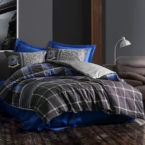 Blue Gray Royalty Duvet Cover Set : Anthracite, Full Size Duvet Cover, 1-Duvet Cover, 1-Fitted Sheet and 2-Pillowcases